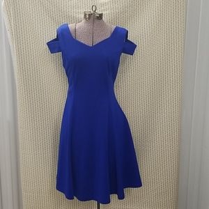 Royal Blue V neck A-lined Cold Shoulder Dress